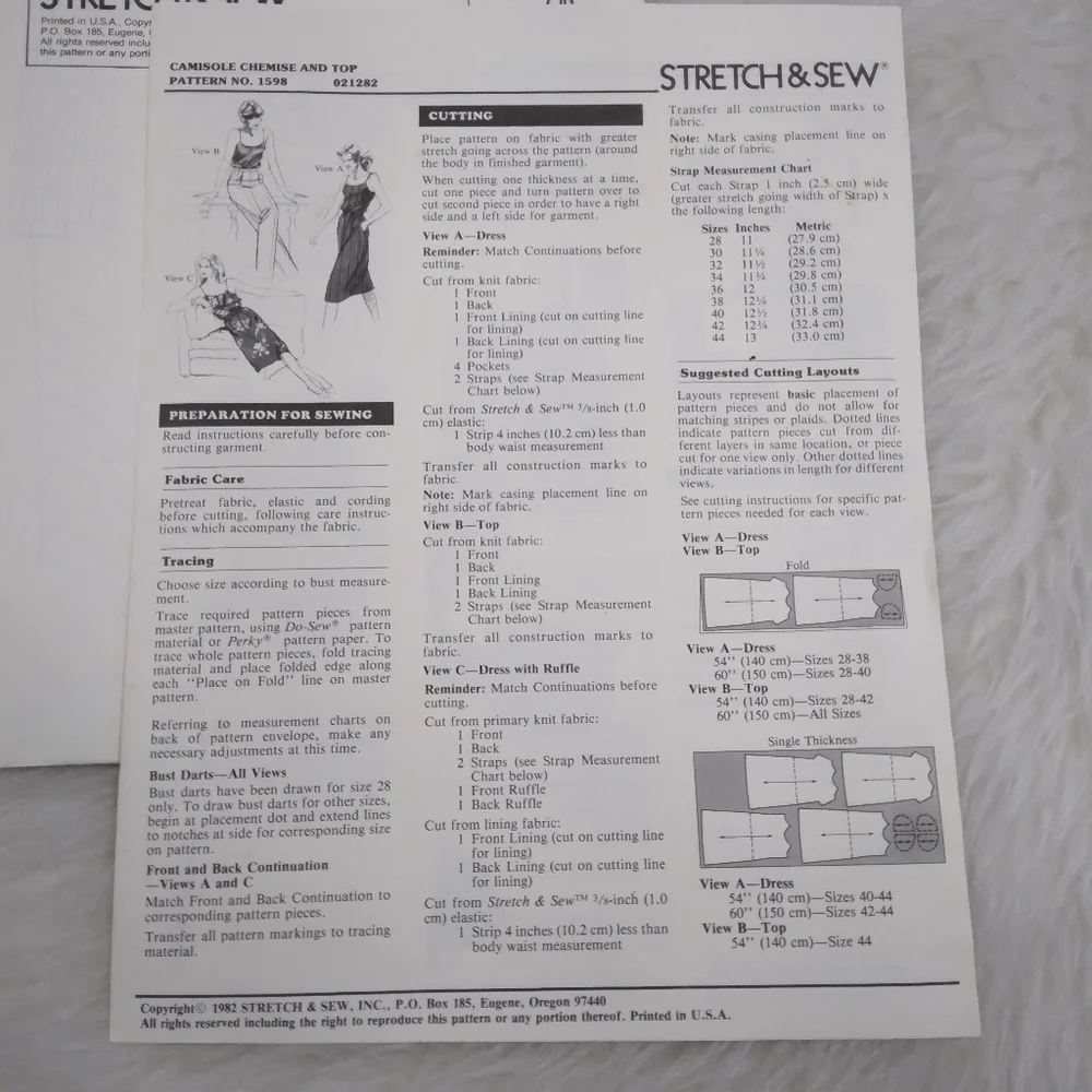 STRETCH & SEW 1598 Sz 28-44 Camisole Chemise and Top